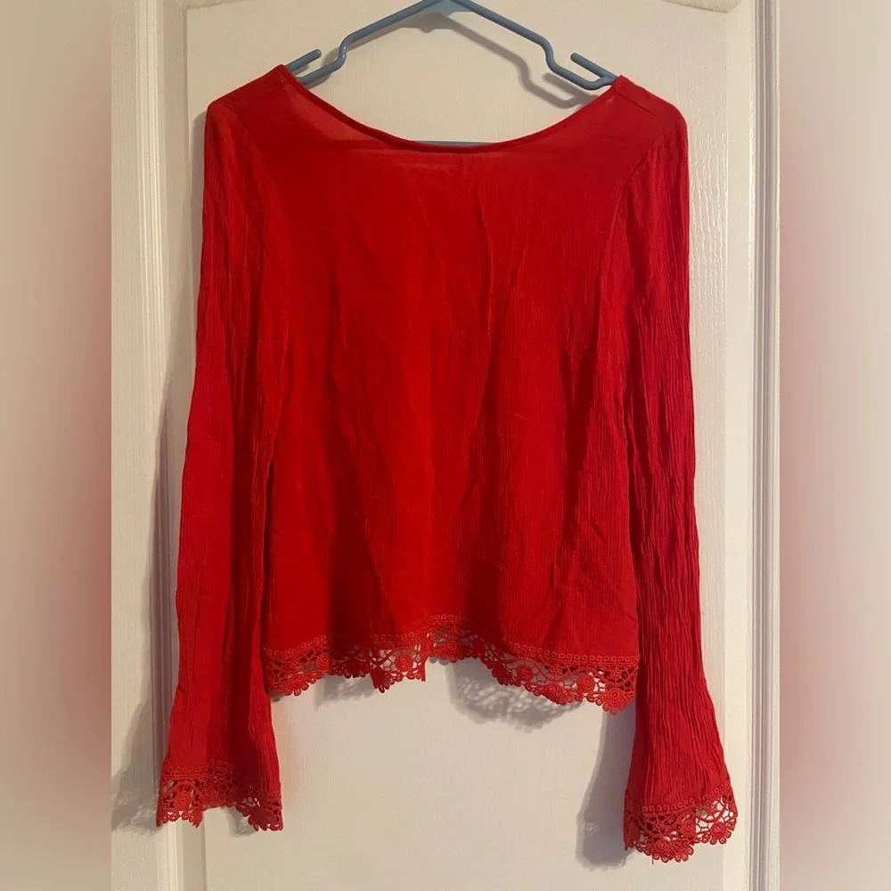 H&M Coachella Red Crocheted Bell Sleeve Top 4 Festival Boho Party Coquette